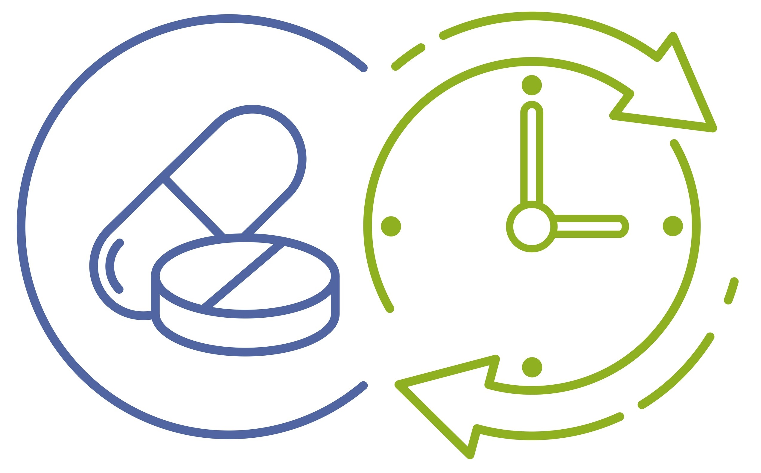 Medical pills and watch. The course of treatment, compliance wit
